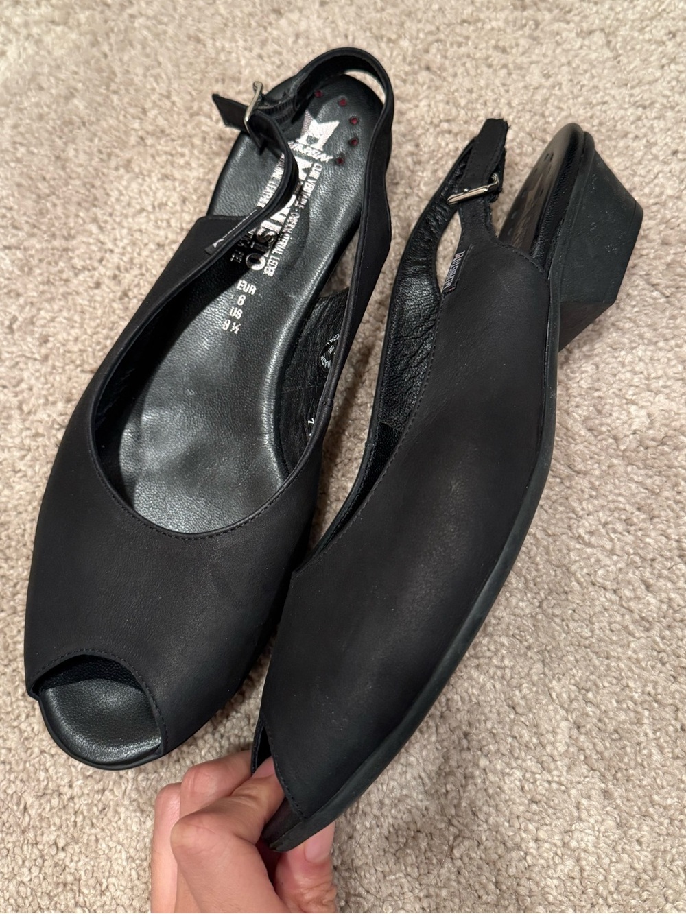 Mephisto Black Peep-Toe Slingback Sandals